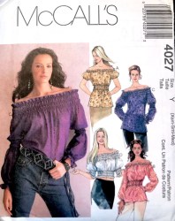 4027 MCCALLS PEASANT BOHEMIAN ELASTICIZED SHORT - LONG SLEEVE TOPS PATTERN XS-MD UNCUT